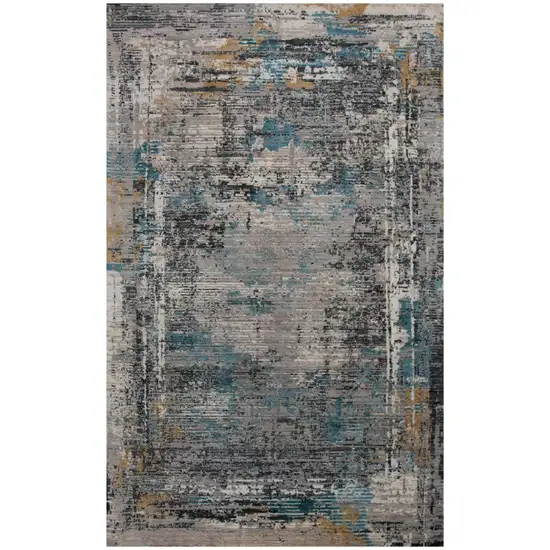 Gray Black Yellow Blue And Ivory New Zealand Lambs Wool Abstract Hand Carved Handmade Area Rug Photo 1