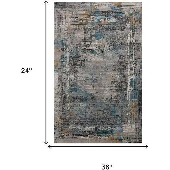 Gray Black Yellow Blue And Ivory New Zealand Lambs Wool Abstract Hand Carved Handmade Area Rug Photo 7