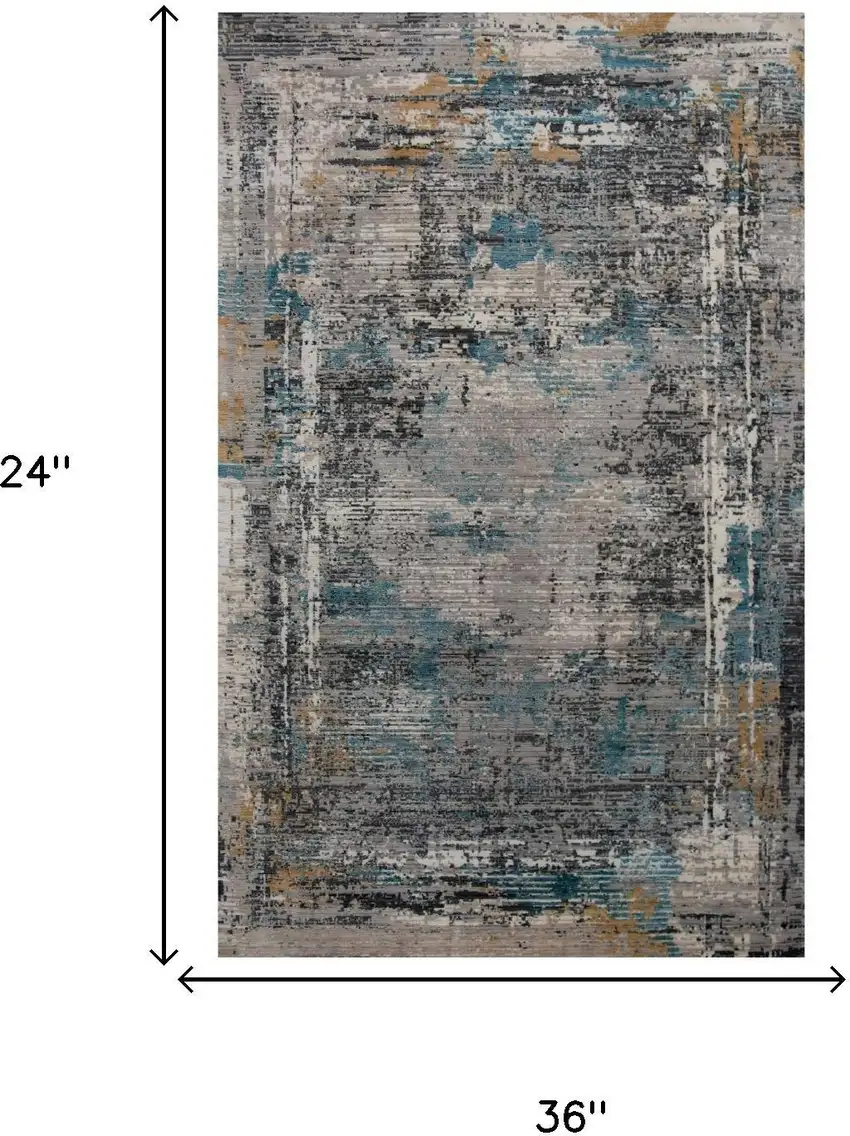 Gray Black Yellow Blue And Ivory New Zealand Lambs Wool Abstract Hand Carved Handmade Area Rug Photo 7