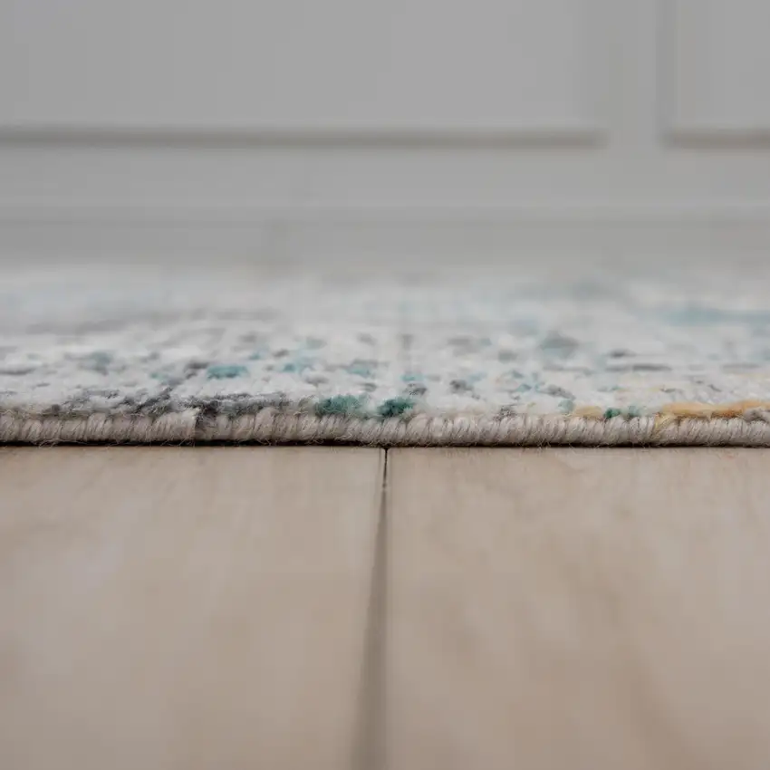 Gray Black Yellow Blue And Ivory New Zealand Lambs Wool Abstract Hand Carved Handmade Area Rug Photo 5