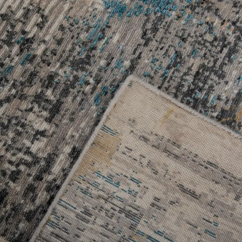 Gray Black Yellow Blue And Ivory New Zealand Lambs Wool Abstract Hand Carved Handmade Area Rug Photo 6