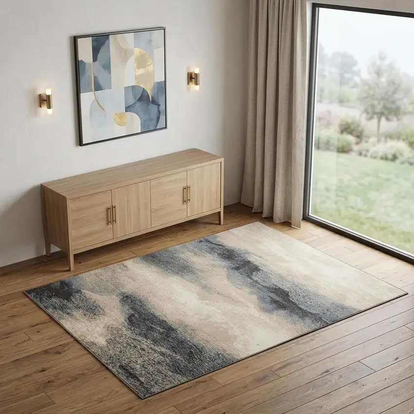 Gray Black and Beige Abstract Area Rug Photo 1