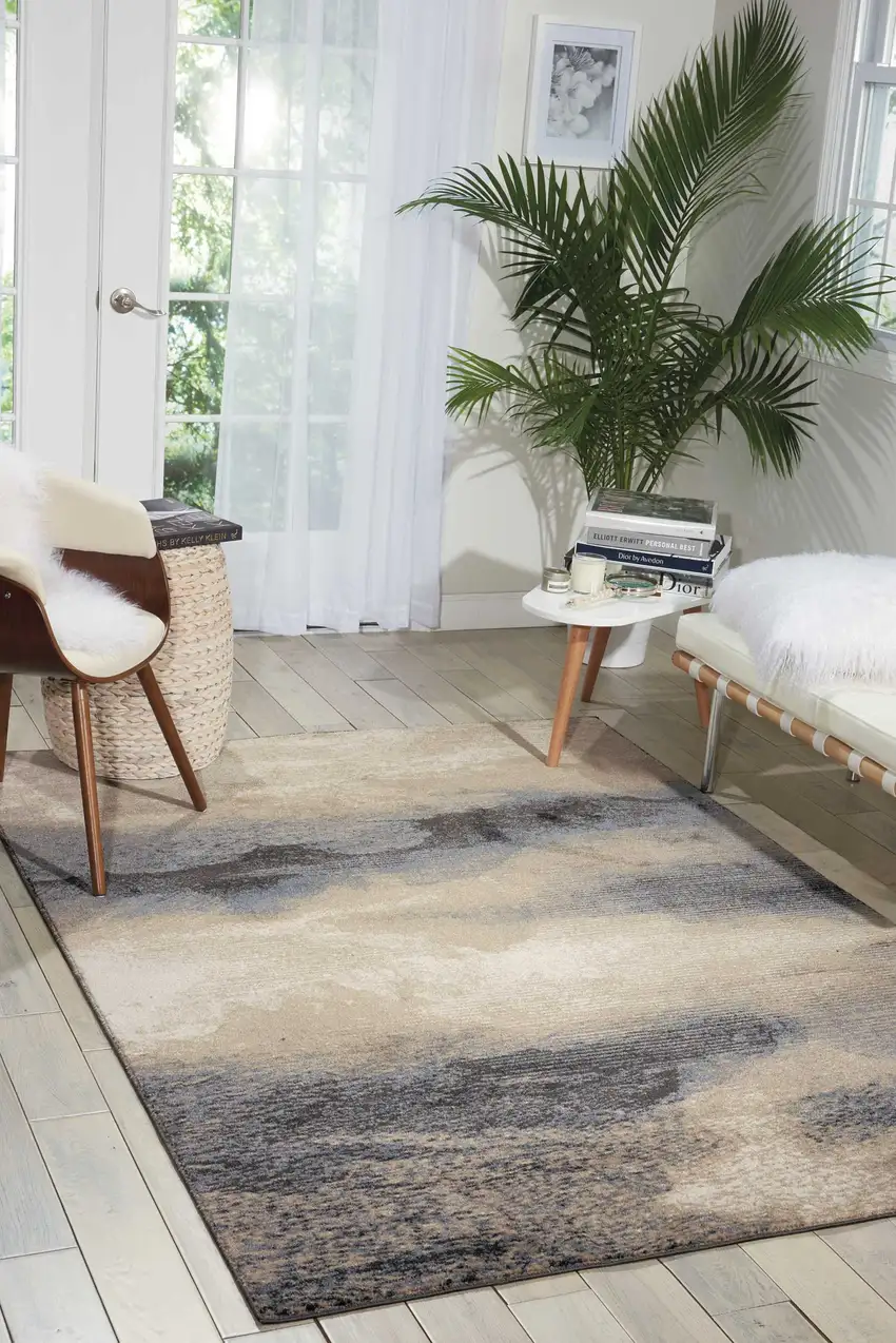 Gray Black and Beige Abstract Area Rug Photo 6