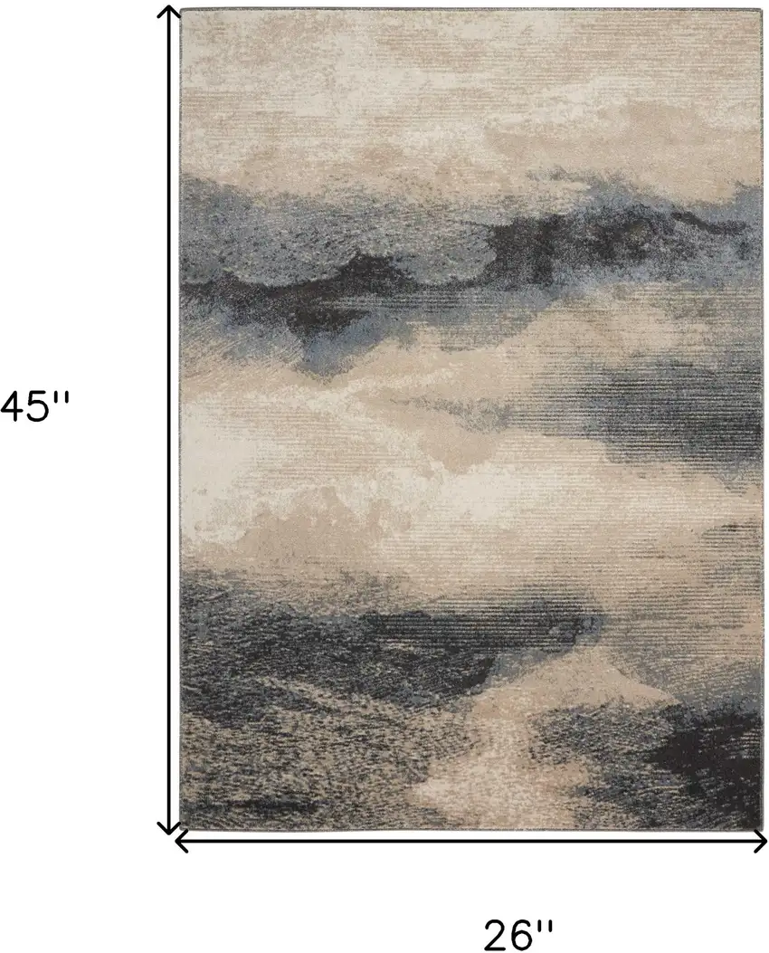 Gray Black and Beige Abstract Area Rug Photo 7