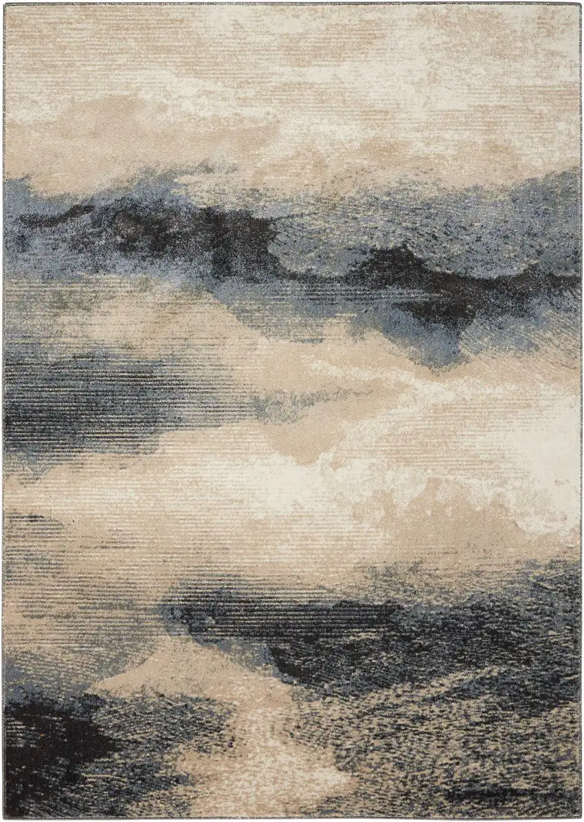 Gray Black and Beige Abstract Non Skid Area Rug Photo 4