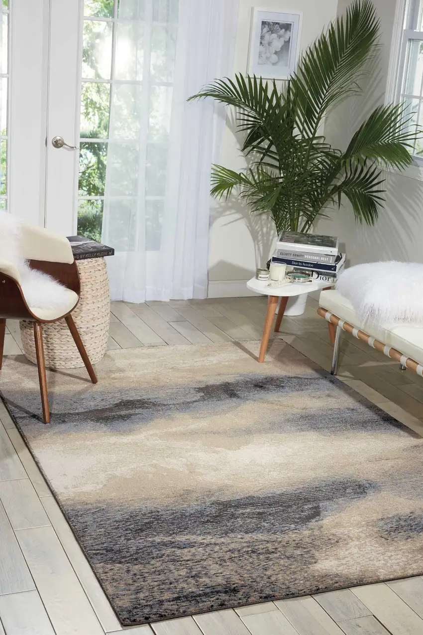 Gray Black and Beige Abstract Non Skid Area Rug Photo 7