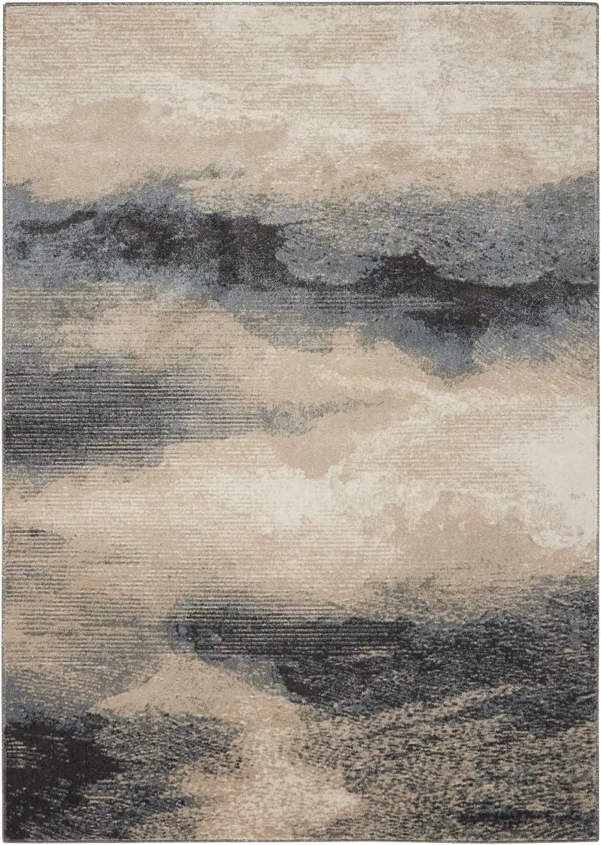 Gray Black and Beige Abstract Non Skid Area Rug Photo 5