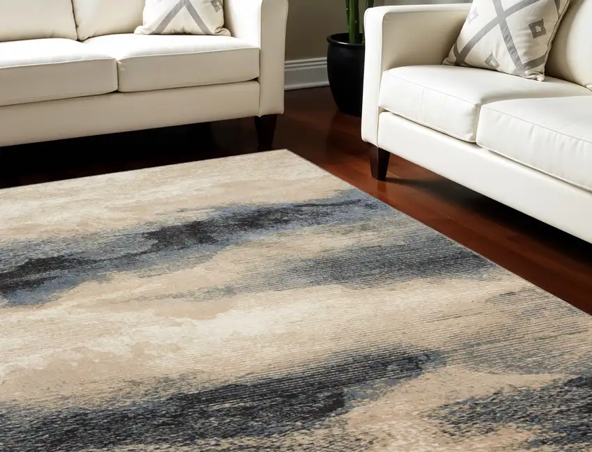 Gray Black and Beige Abstract Non Skid Area Rug Photo 1