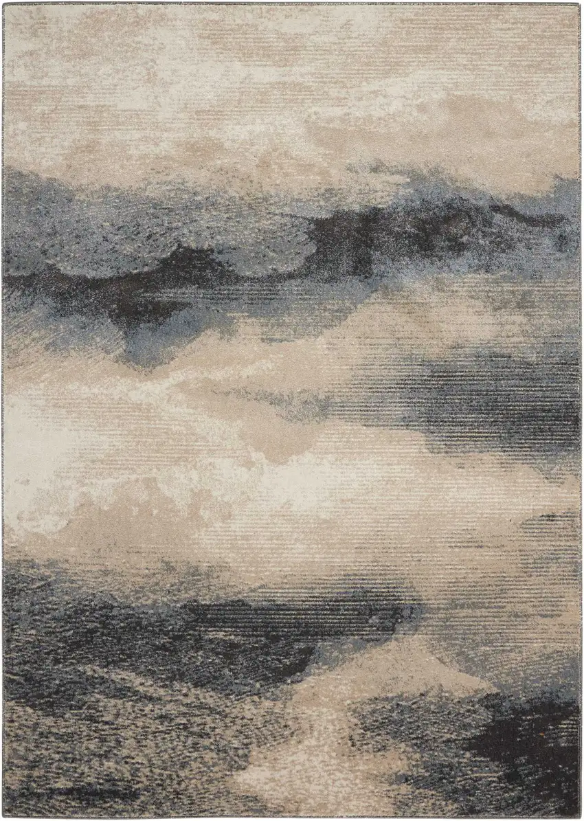 Gray Black and Beige Abstract Non Skid Area Rug Photo 2