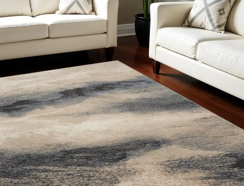 Gray Black and Beige Abstract Non Skid Area Rug Photo 1