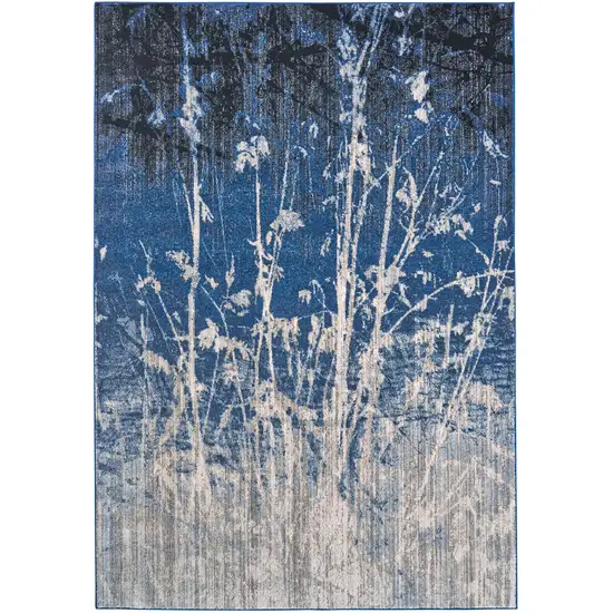 Gray Black and Blue Abstract Power Loom Worn Faded Area Rug Photo 2