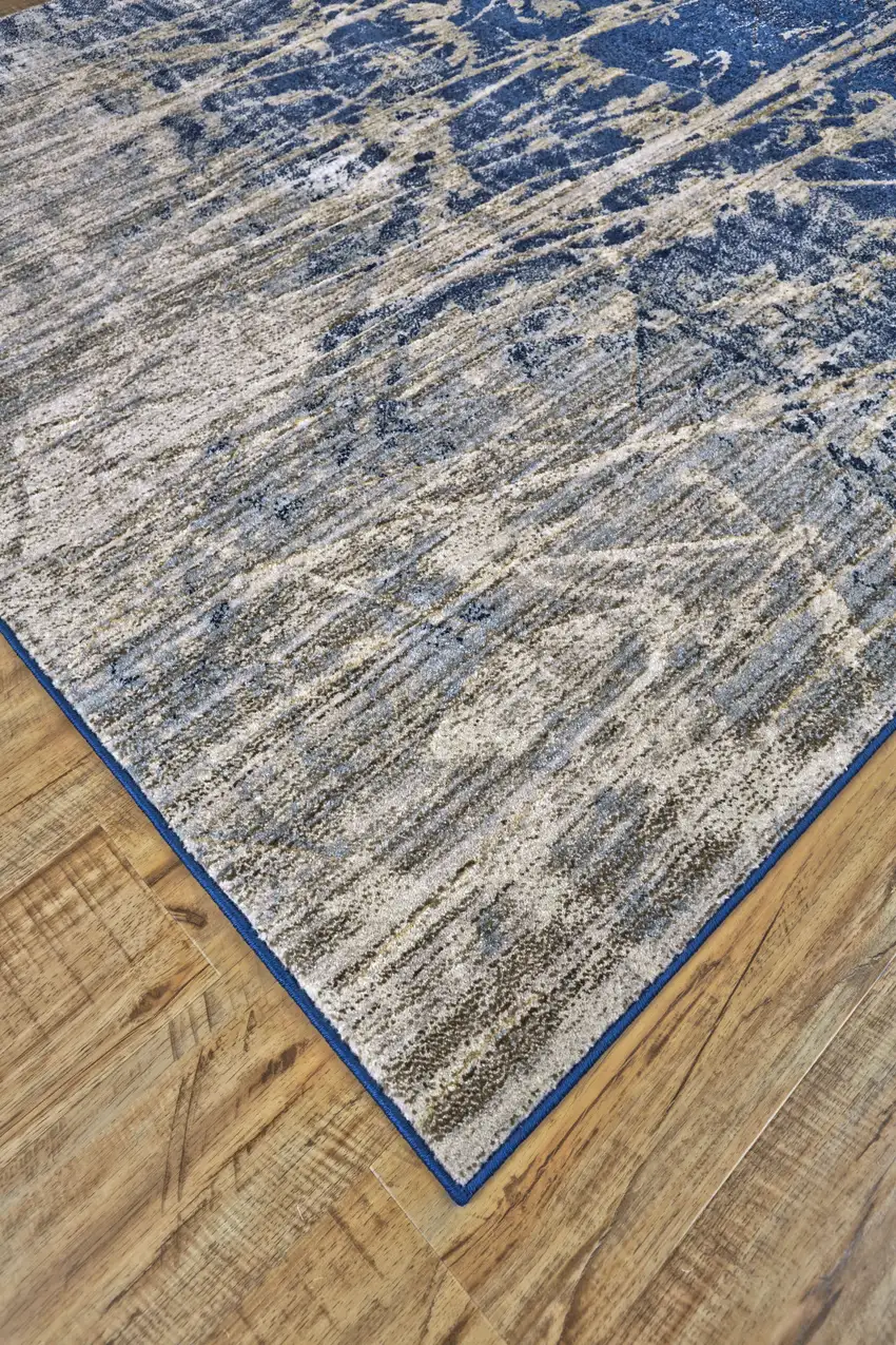Gray Black and Blue Abstract Power Loom Worn Faded Area Rug Photo 7