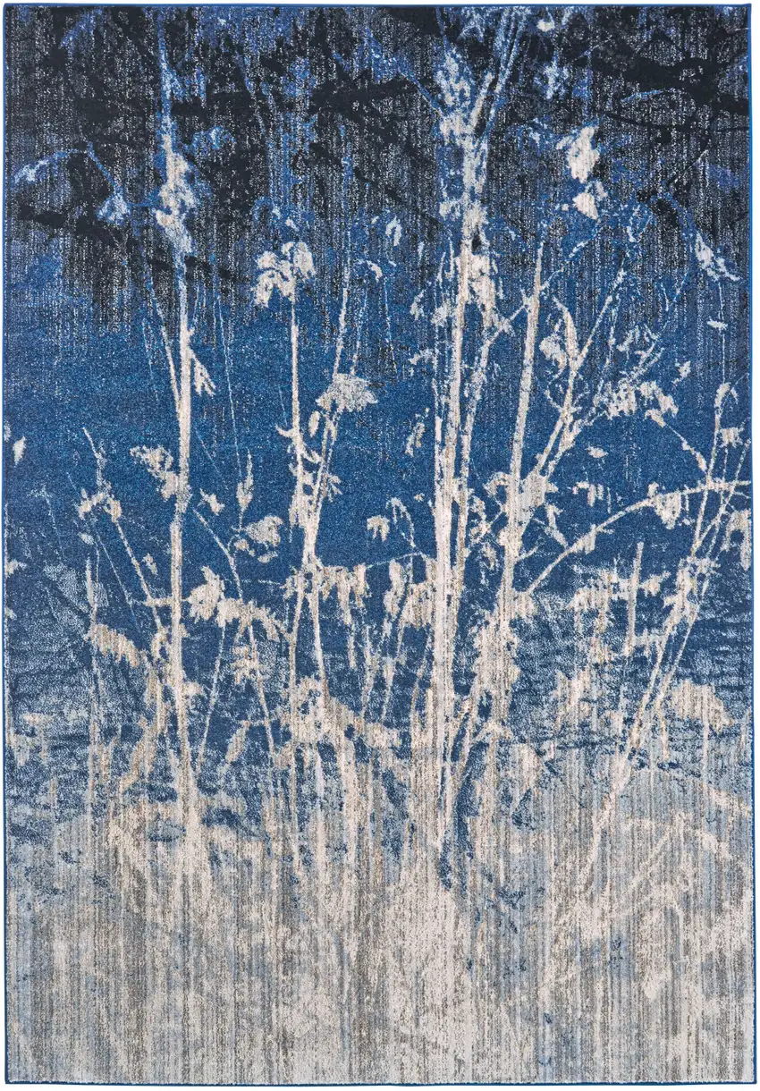 Gray Black and Blue Abstract Power Loom Worn Faded Area Rug Photo 4