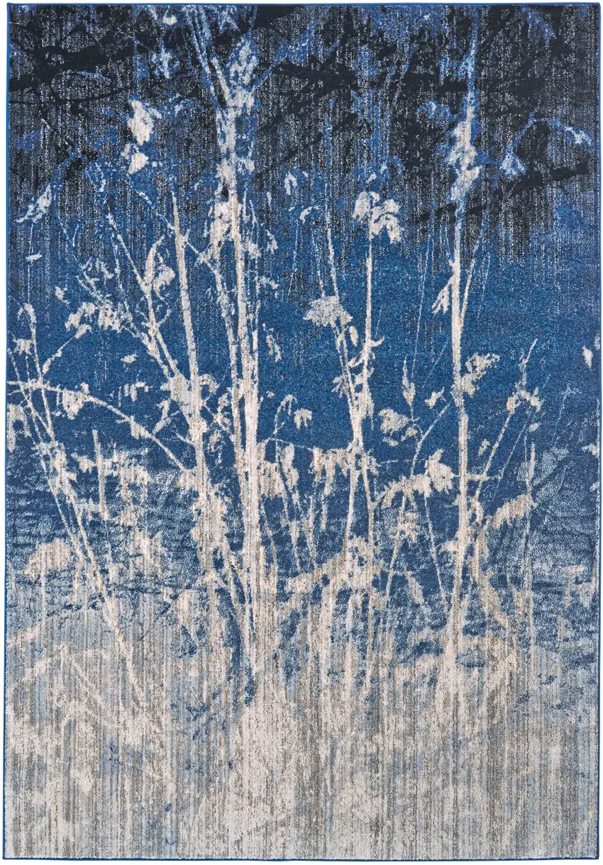 Gray Black and Blue Abstract Power Loom Worn Faded Area Rug Photo 5