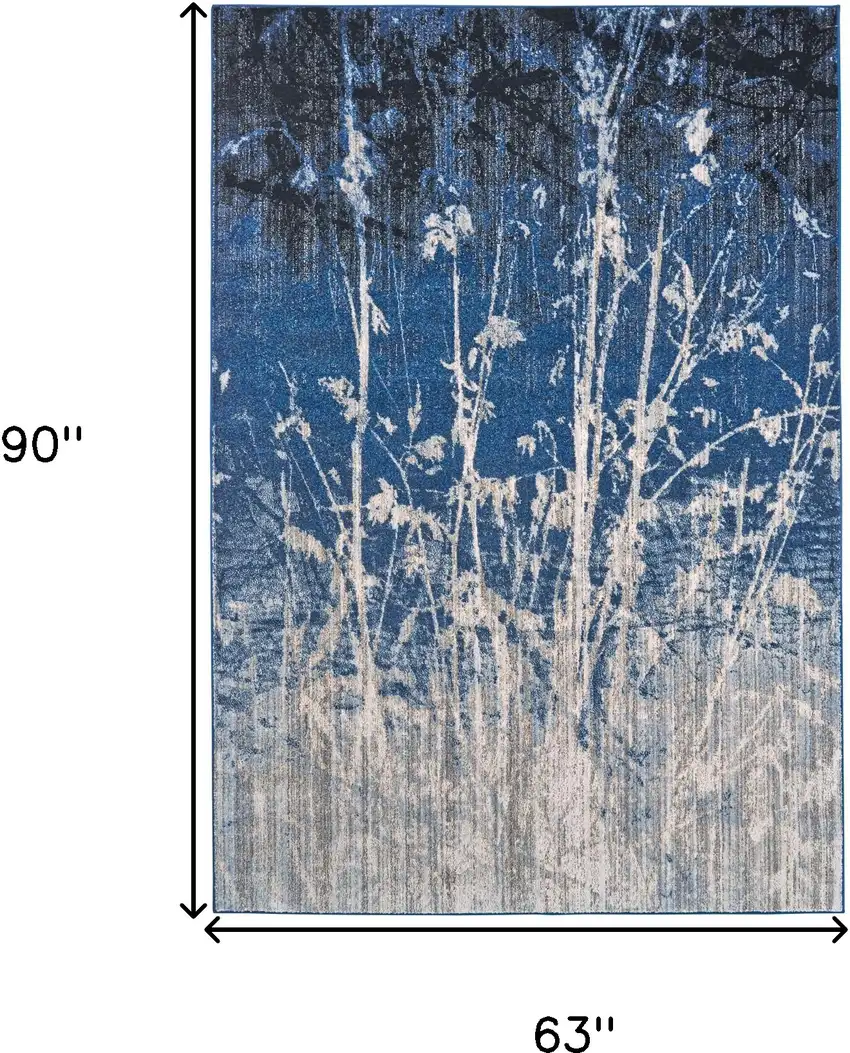 Gray Black and Blue Abstract Power Loom Worn Faded Area Rug Photo 3