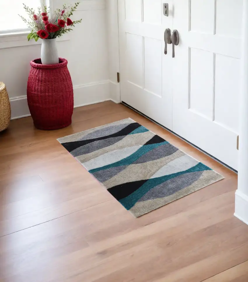 Gray Black and Blue Shag Hand Tufted Area Rug Photo 1