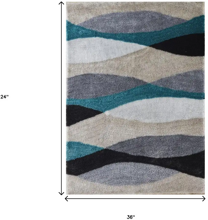Gray Black and Blue Shag Hand Tufted Area Rug Photo 3