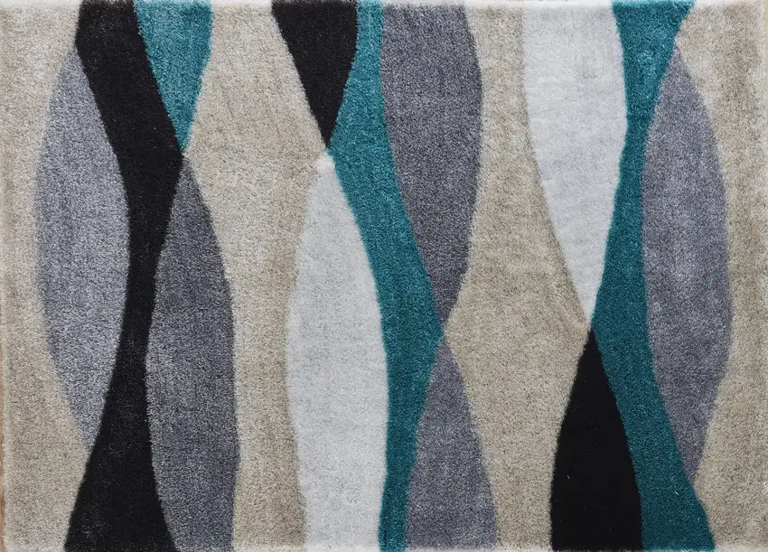 Gray Black and Blue Shag Hand Tufted Area Rug Photo 3