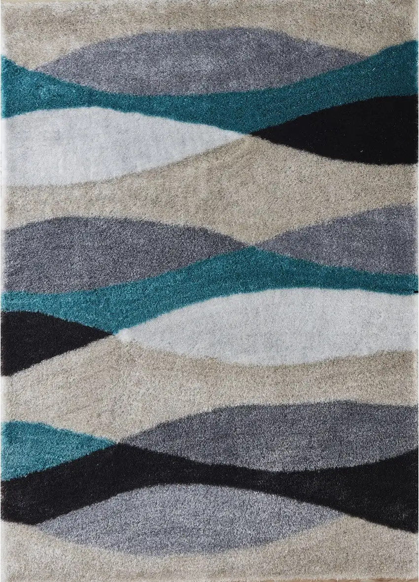 Gray Black and Blue Shag Hand Tufted Area Rug Photo 1