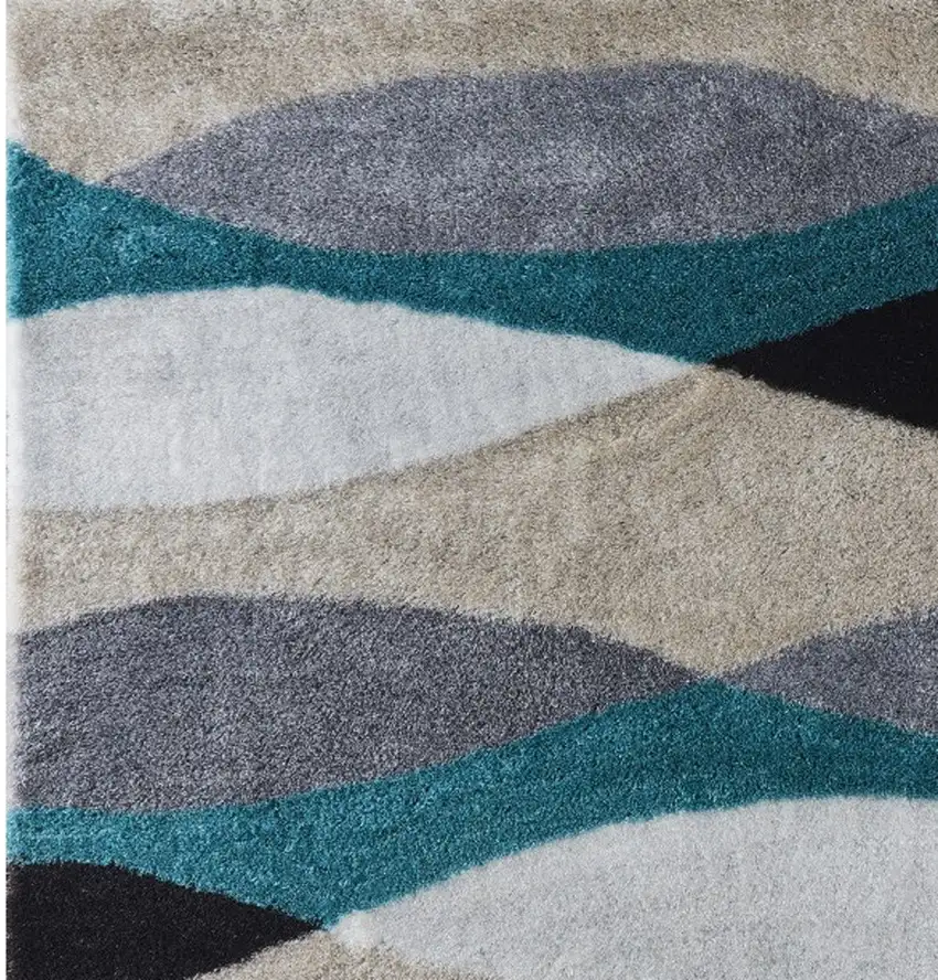 Gray Black and Blue Shag Hand Tufted Area Rug Photo 4
