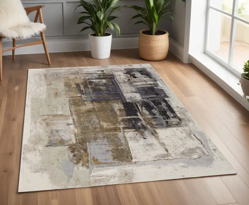 Gray Black and Brown Abstract Power Loom Area Rug Photo 1