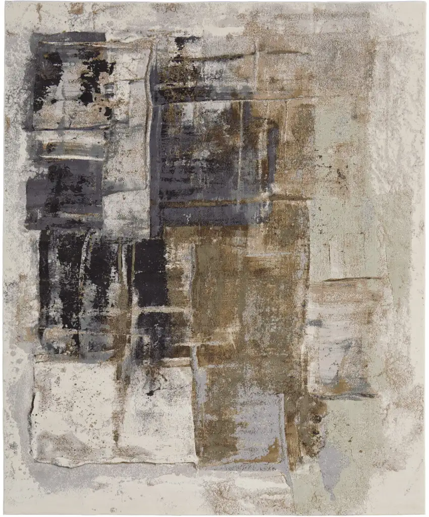 Gray Black and Brown Abstract Power Loom Area Rug Photo 2