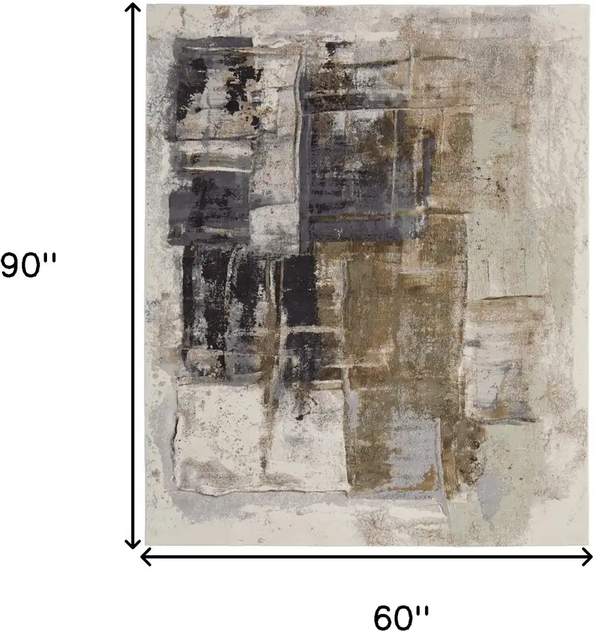Gray Black and Brown Abstract Power Loom Area Rug Photo 3