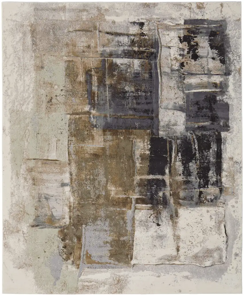 Gray Black and Brown Abstract Power Loom Area Rug Photo 2