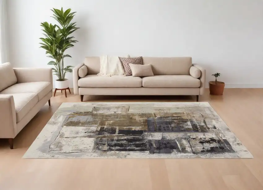 Gray Black and Brown Abstract Power Loom Area Rug Photo 1