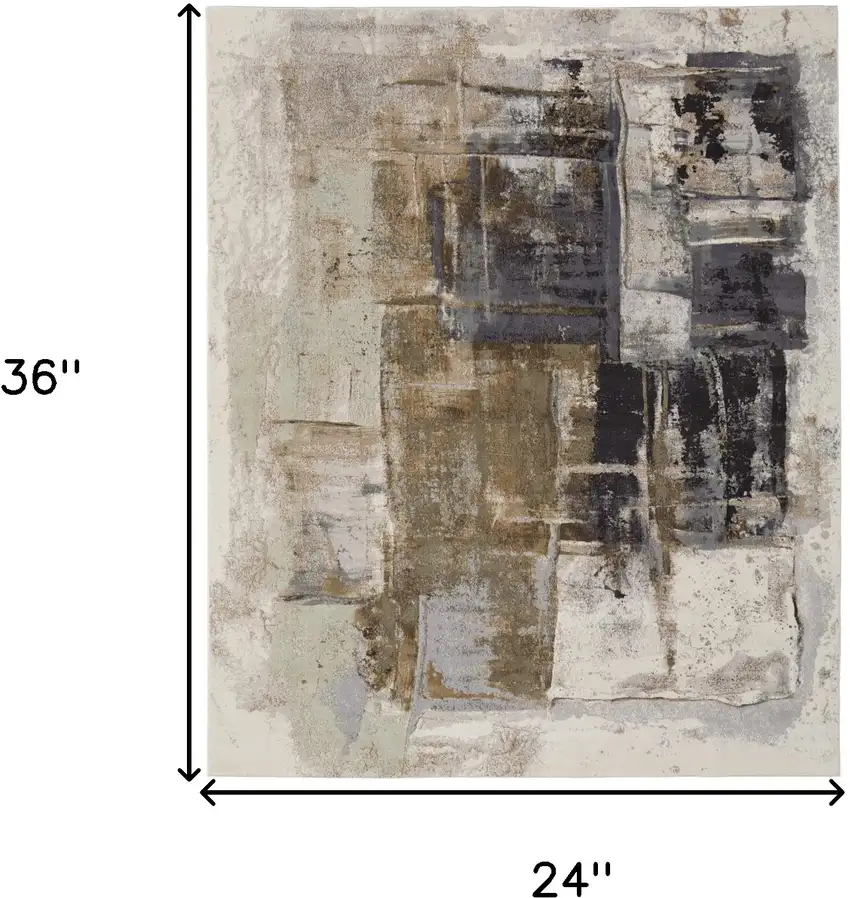 Gray Black and Brown Abstract Power Loom Area Rug Photo 3