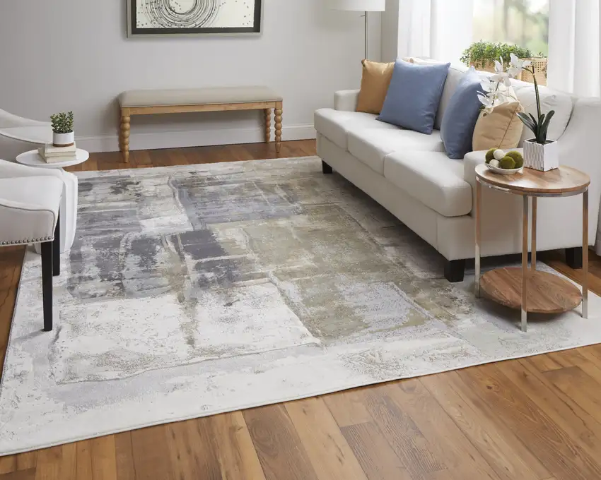Gray Black and Brown Abstract Power Loom Area Rug Photo 9