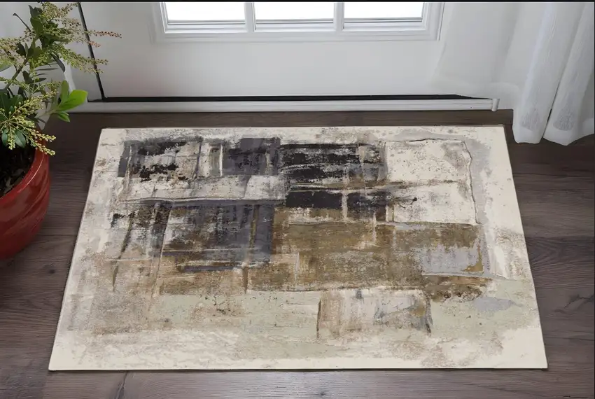 Gray Black and Brown Abstract Power Loom Area Rug Photo 1