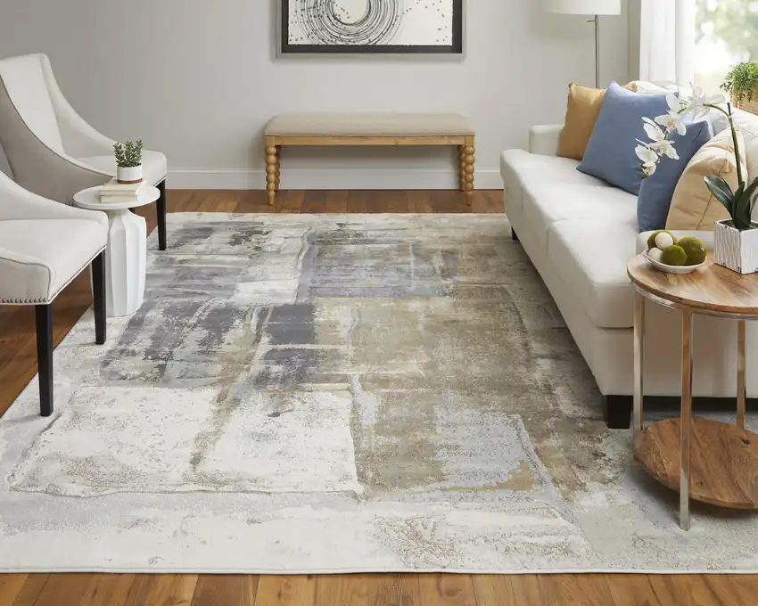 Gray Black and Brown Abstract Power Loom Area Rug Photo 9