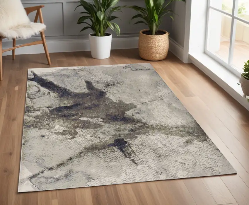 Gray Black and Brown Abstract Power Loom Area Rug Photo 1