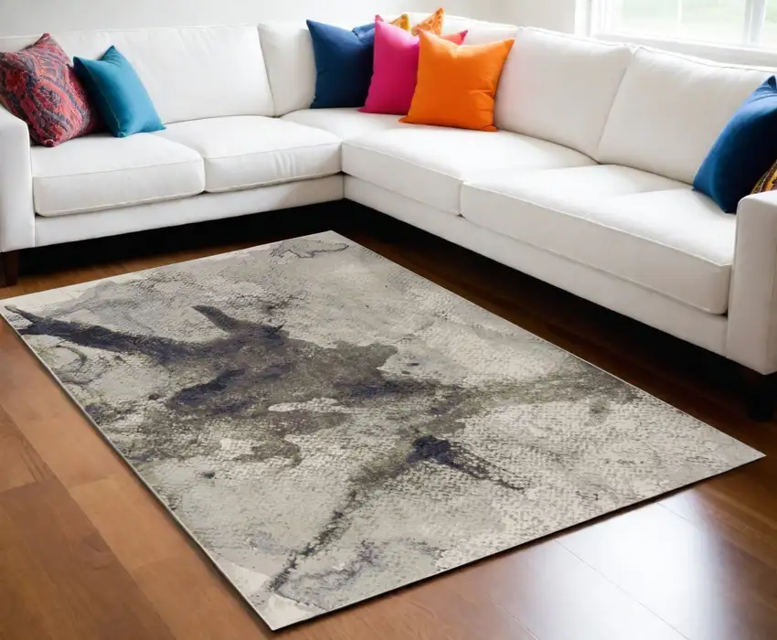 Gray Black and Brown Abstract Power Loom Area Rug Photo 1