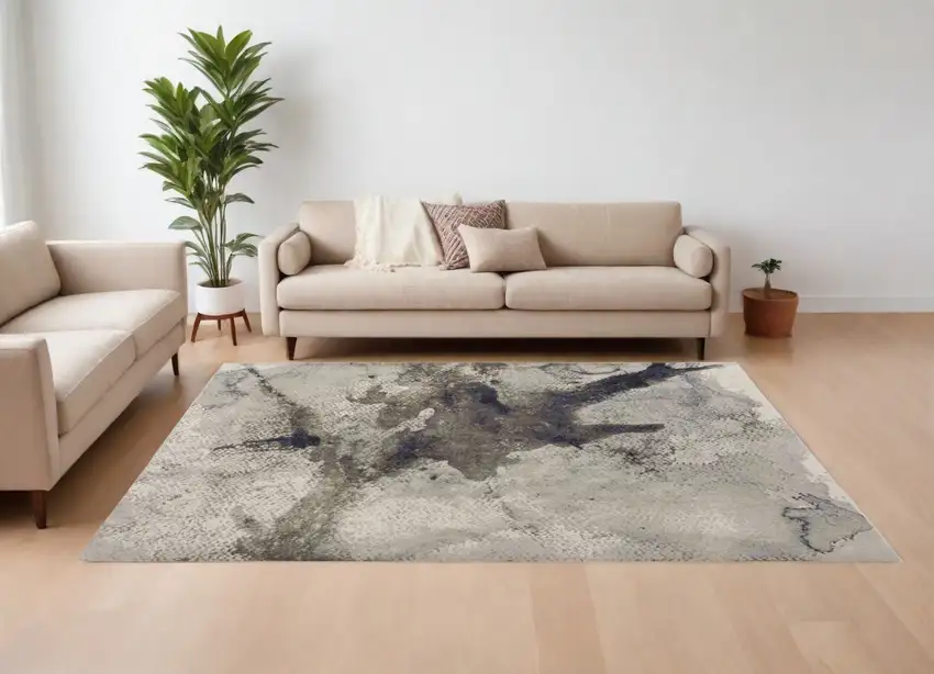 Gray Black and Brown Abstract Power Loom Area Rug Photo 1