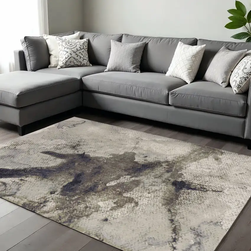 Taupe Brown And Black Abstract Area Rug Photo 1