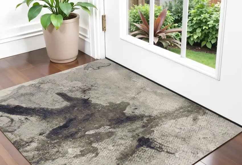 Gray Black and Brown Abstract Power Loom Area Rug Photo 1
