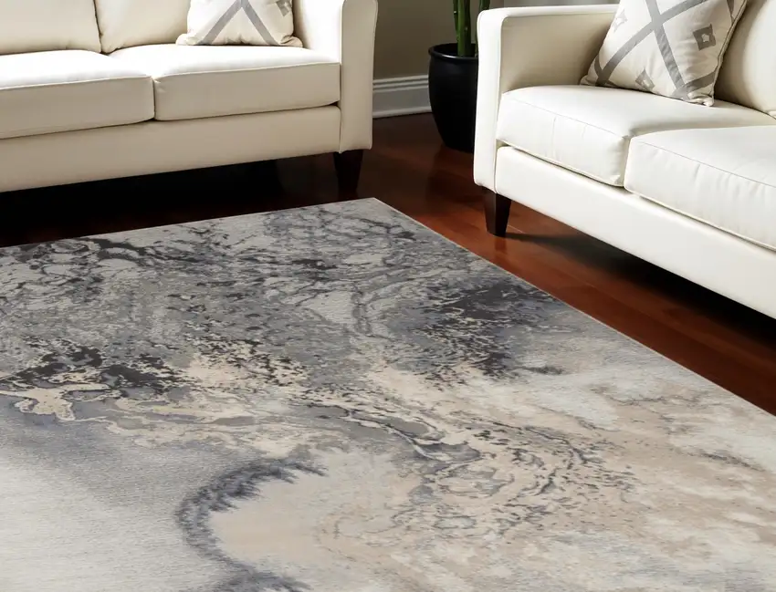 Gray Black and Ivory Abstract Area Rug Photo 1