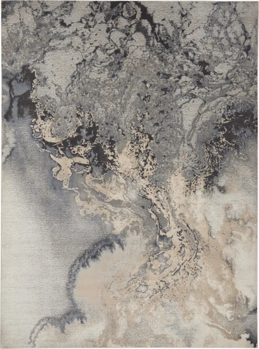Gray Black and Ivory Abstract Area Rug Photo 2