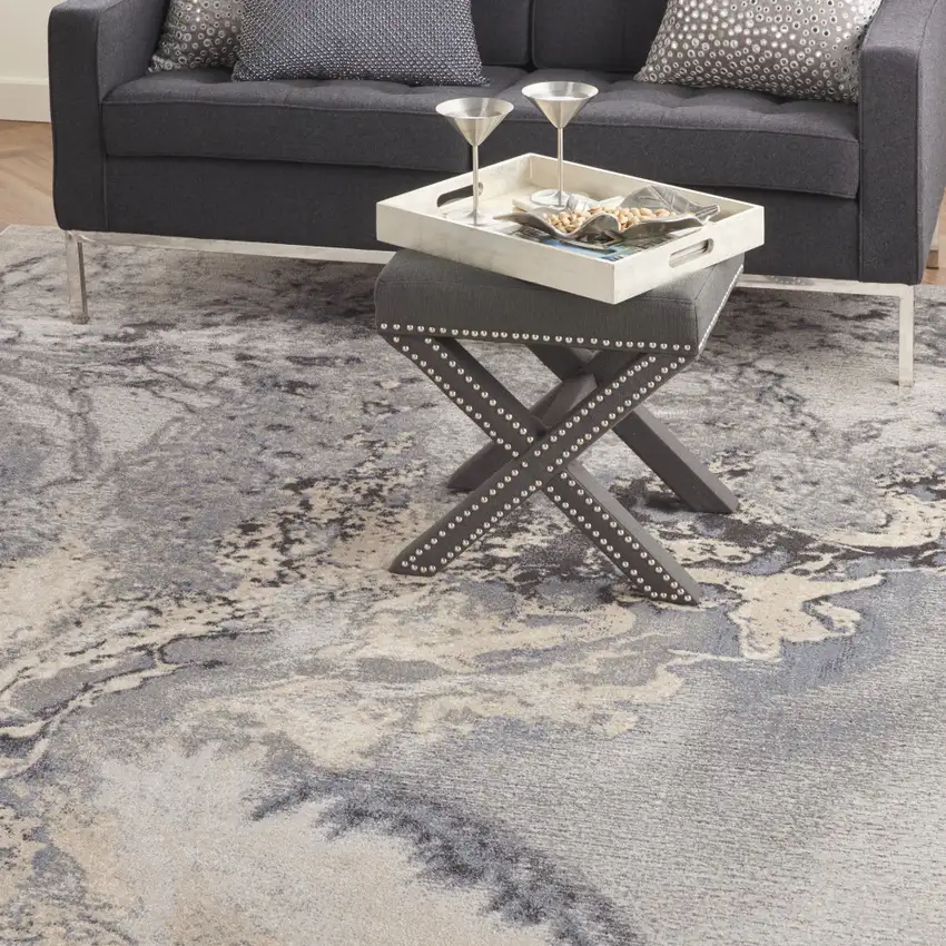 Gray Black and Ivory Abstract Area Rug Photo 8