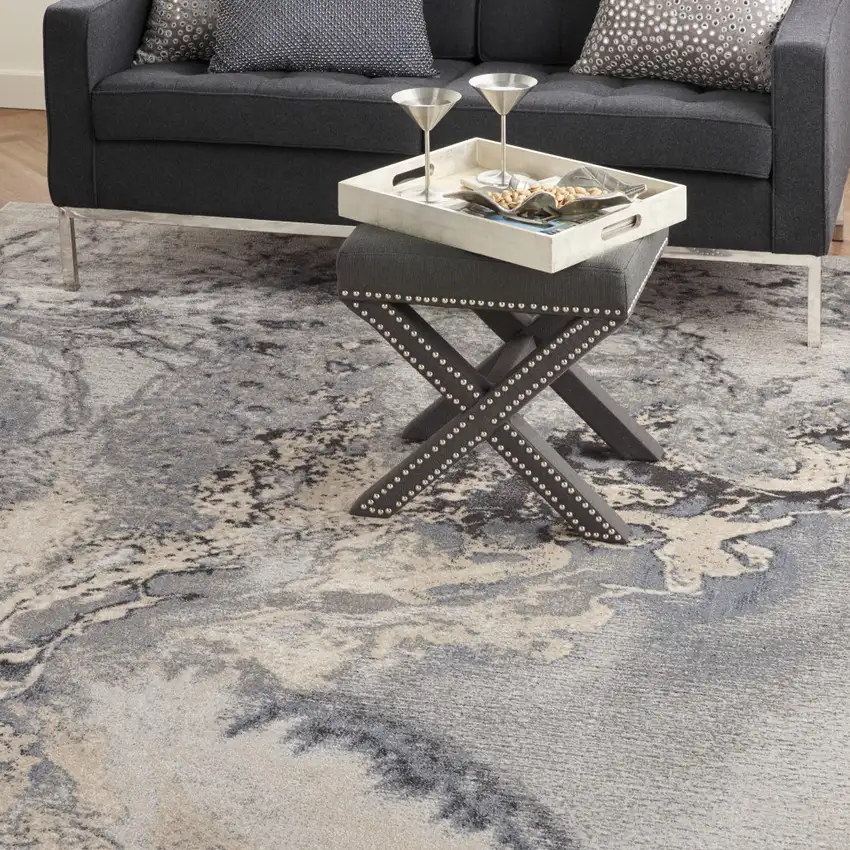 Gray Black and Ivory Abstract Area Rug Photo 6