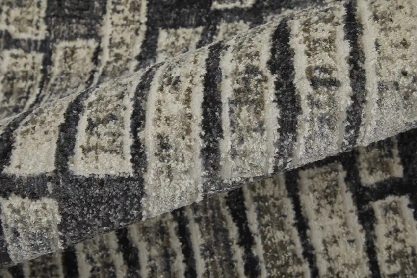 Gray Black and Ivory Geometric Power Loom Worn Faded Area Rug Photo 9
