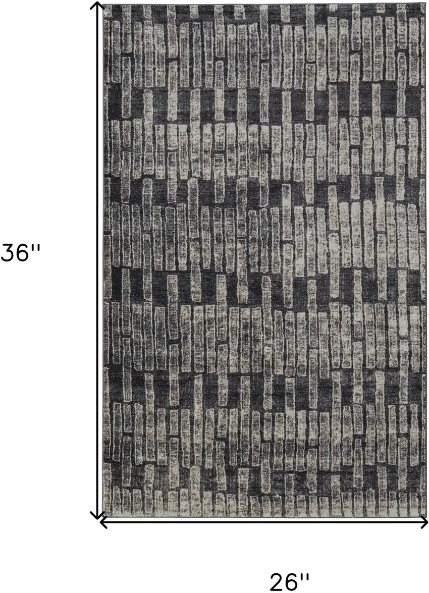 Gray Black and Ivory Geometric Power Loom Worn Faded Area Rug Photo 3