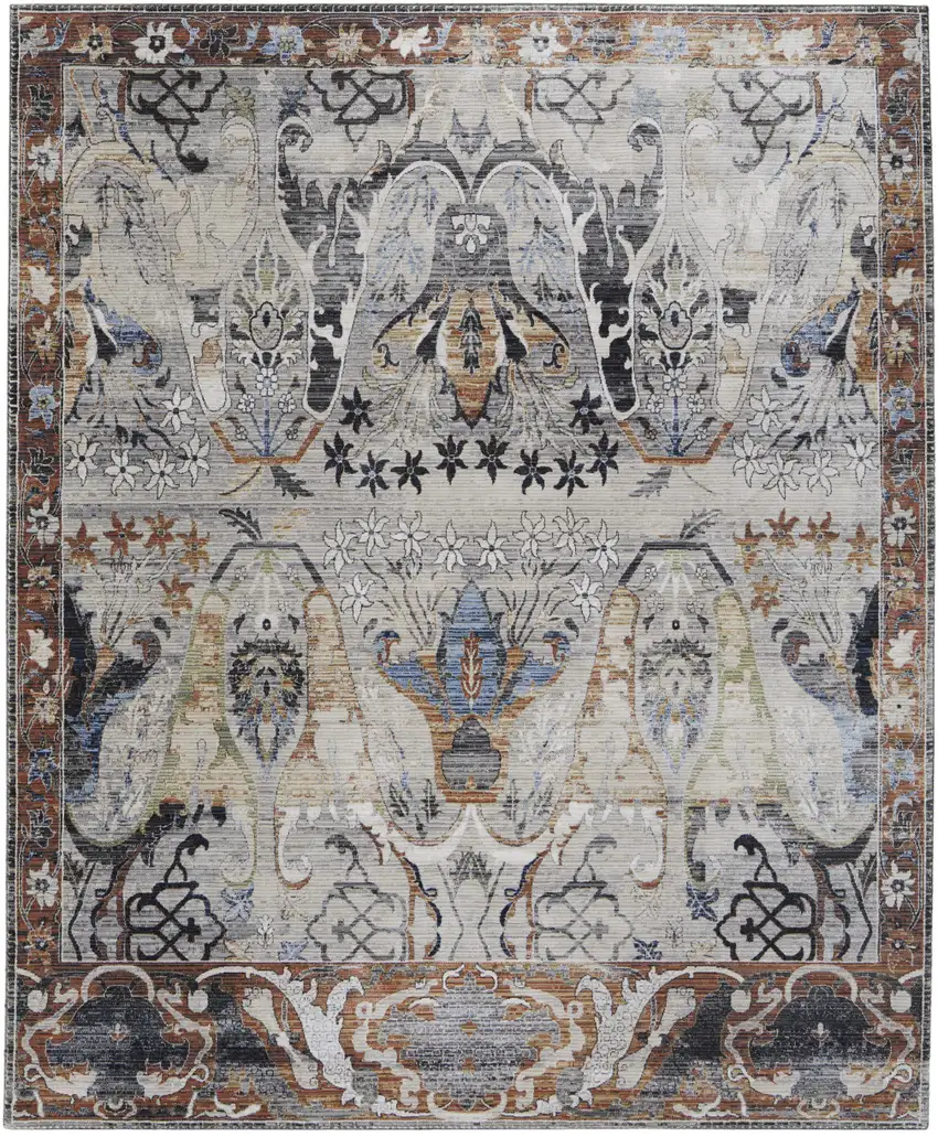 Gray Black and Red Ikat Power Loom Area Rug Photo 6