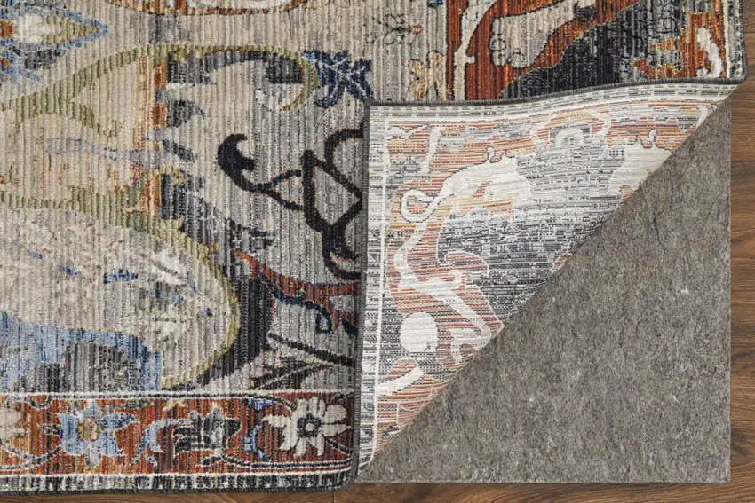 Gray Black and Red Ikat Power Loom Area Rug Photo 8