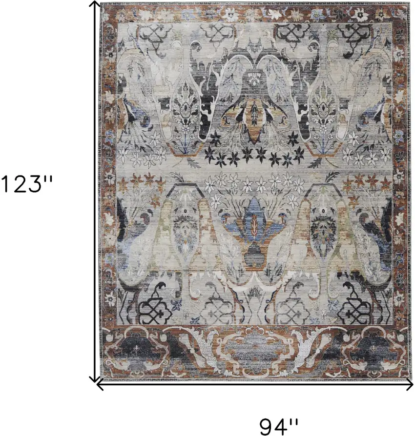 Gray Black and Red Ikat Power Loom Area Rug Photo 3