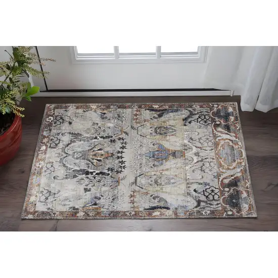 Gray Black and Red Ikat Power Loom Area Rug Photo 1