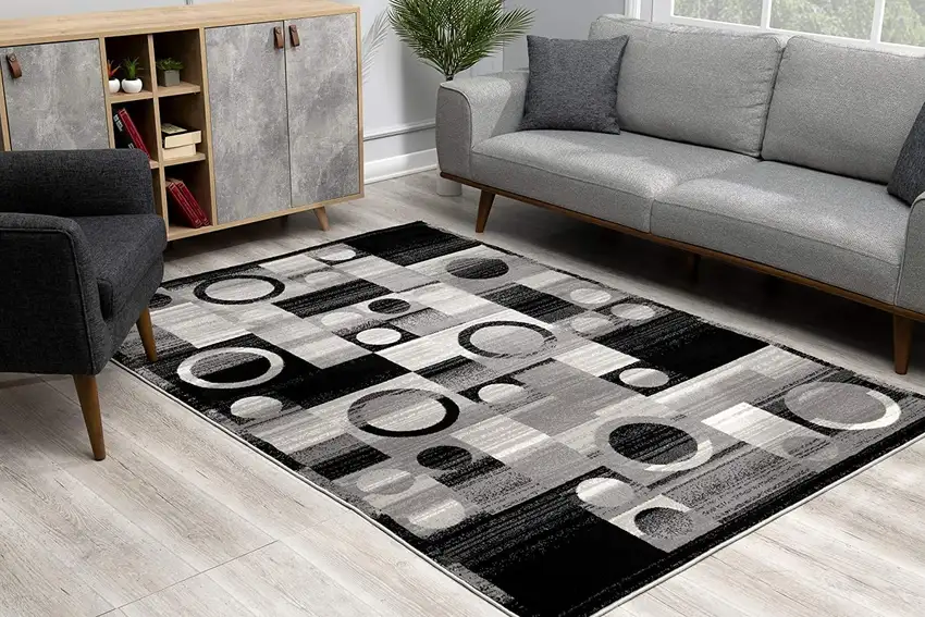Gray Blocks and Rings Area Rug Photo 6