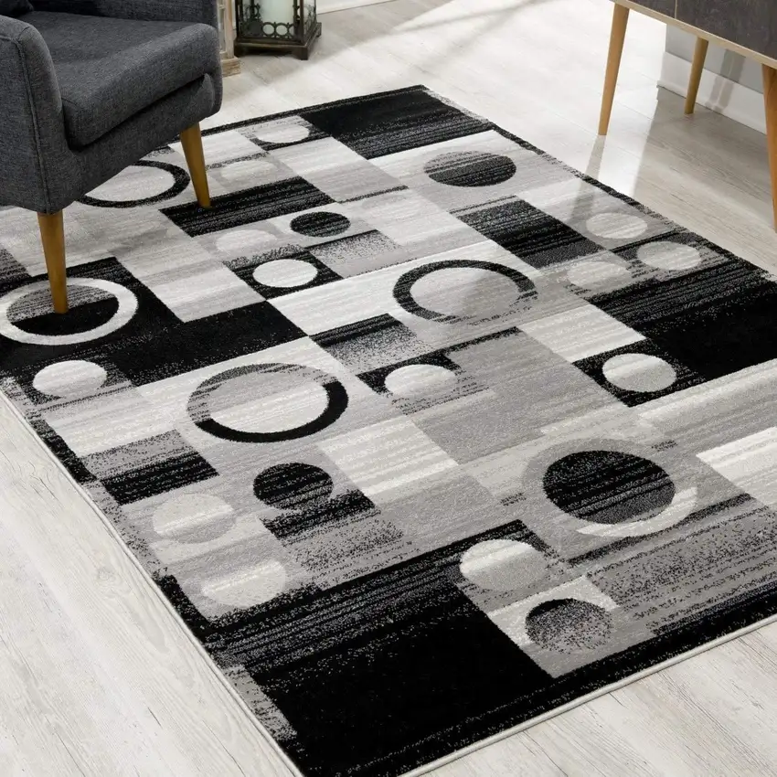 Gray Blocks And Rings Area Rug Photo 9